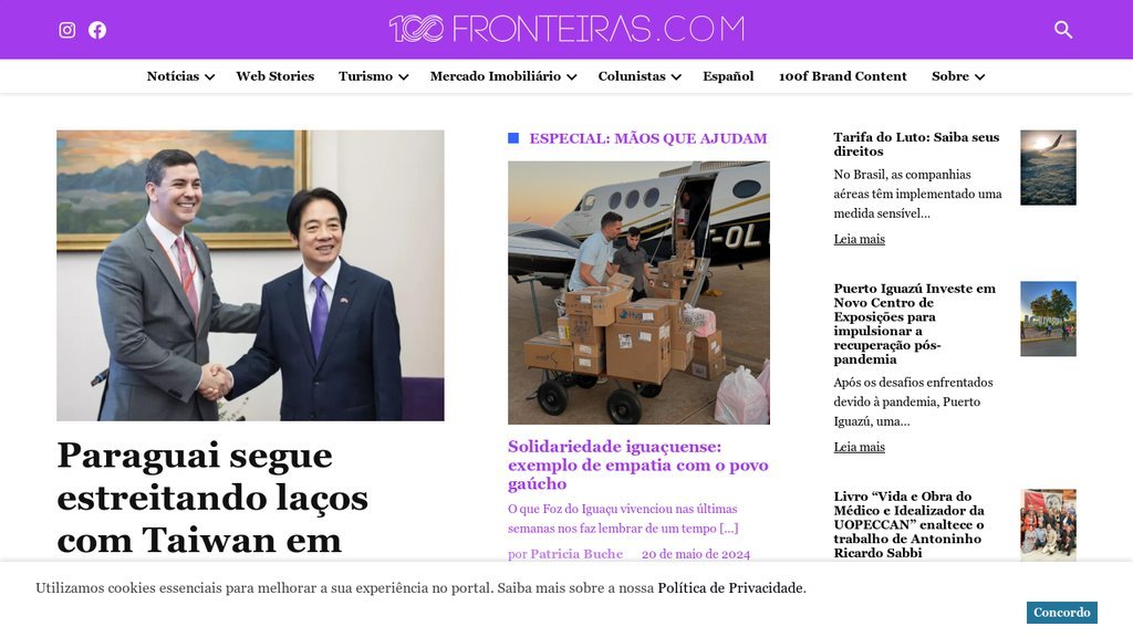 Screenshot of the 100Fronteiras website