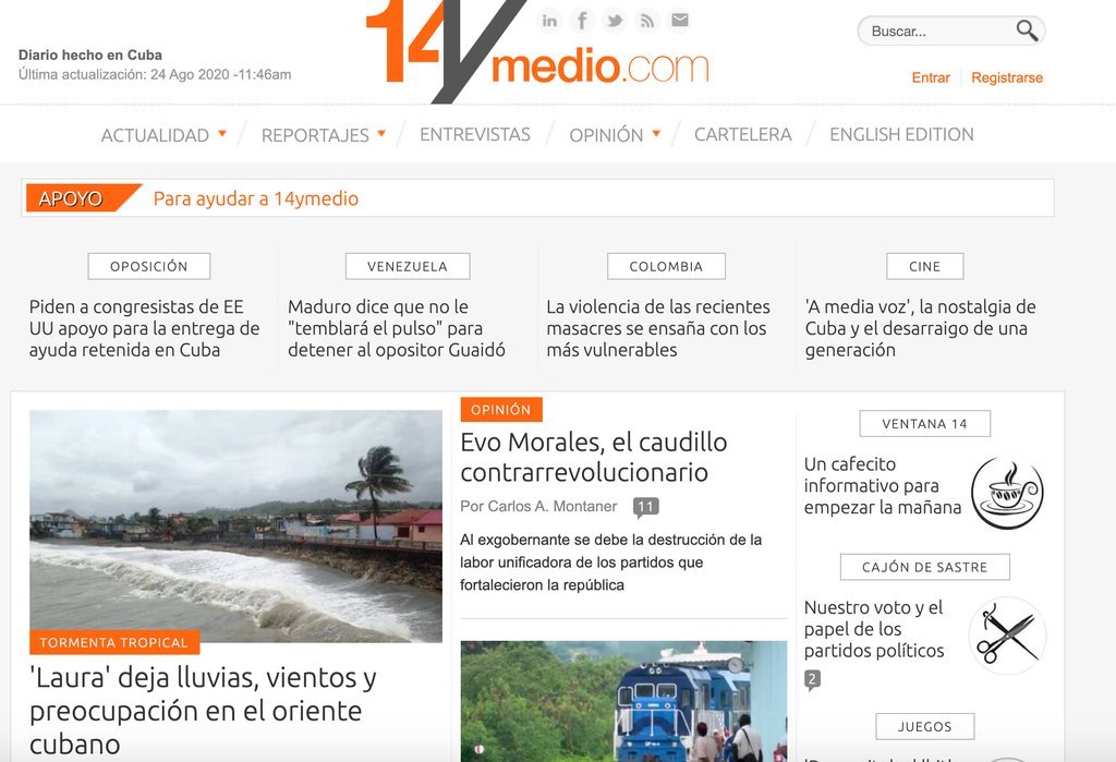 Screenshot of the 14Ymedio website