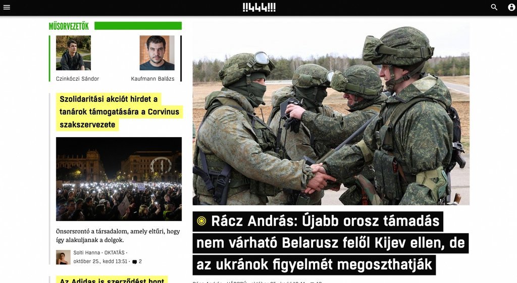 Screenshot of the 444.hu website