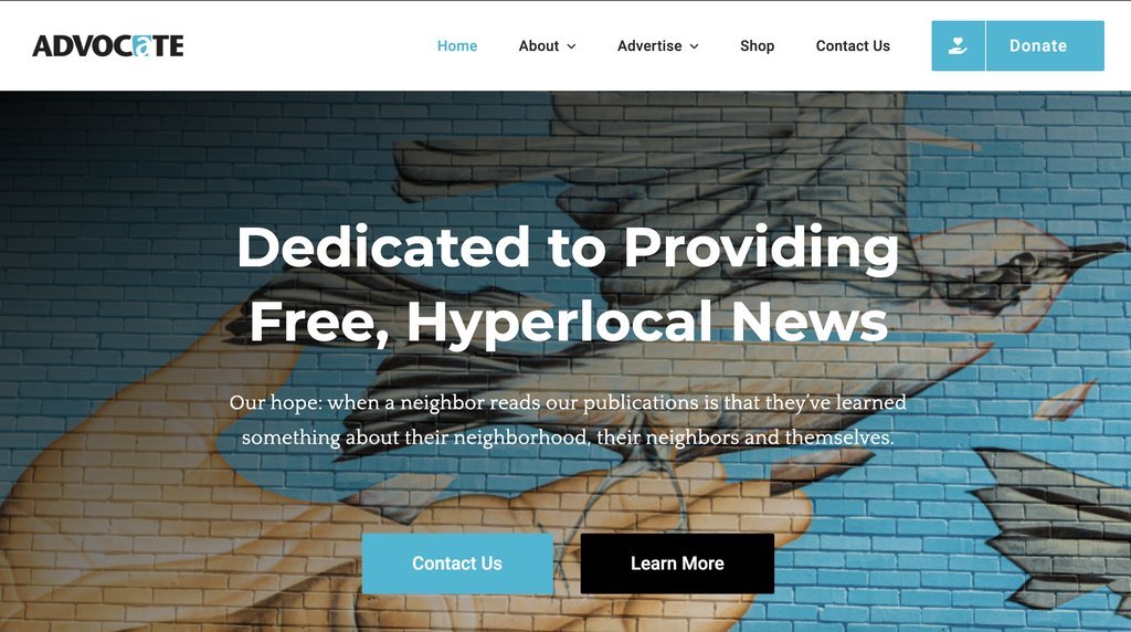 Screenshot of the Advocate Media - Dallas website