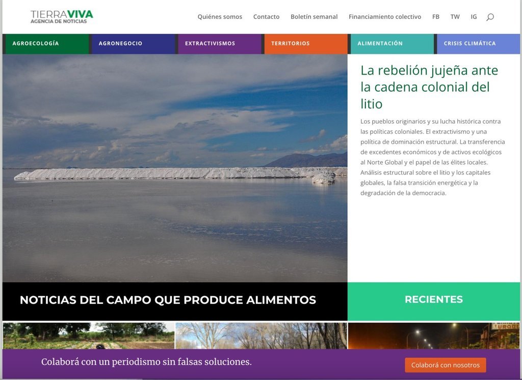 Screenshot of the Agencia Tierra Viva website