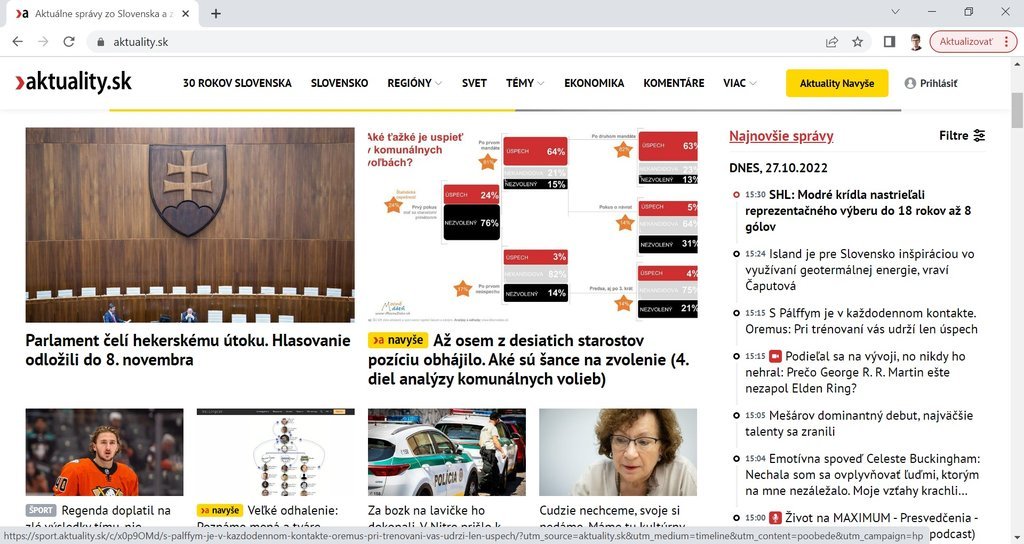 Screenshot of the Aktuality.sk website