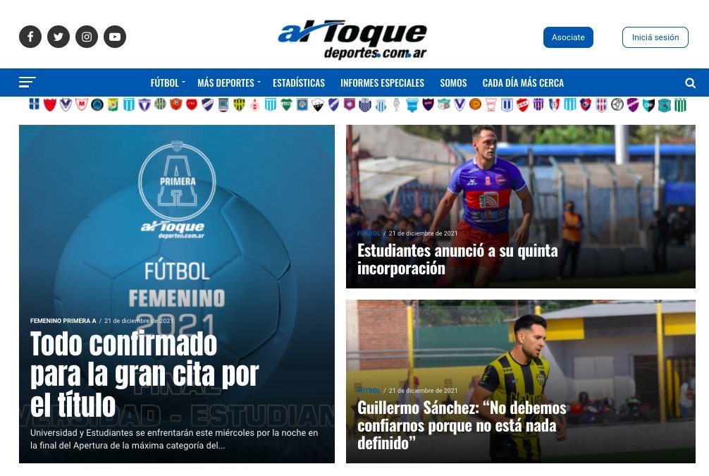 Screenshot of the Al Toque Deportes website