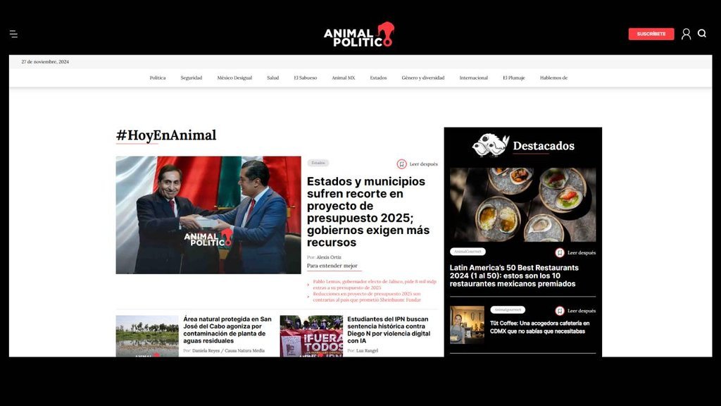 Screenshot of the Animal Politico website