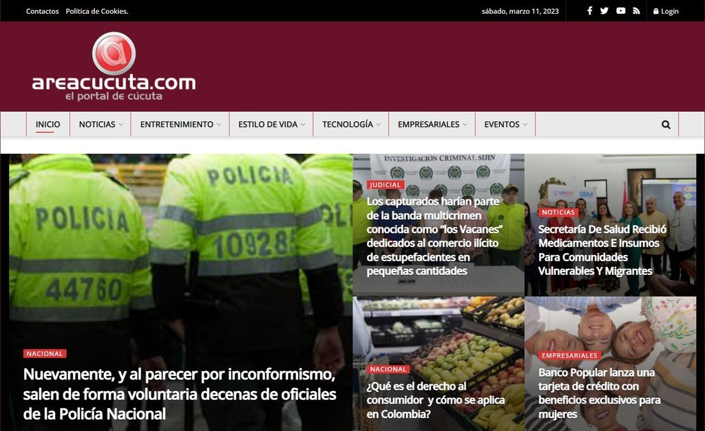 Screenshot of the Area Cucuta website