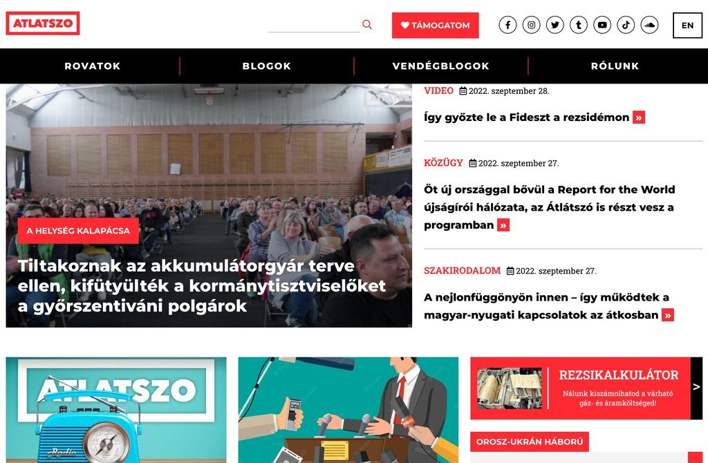 Screenshot of the Atlatszo.hu website