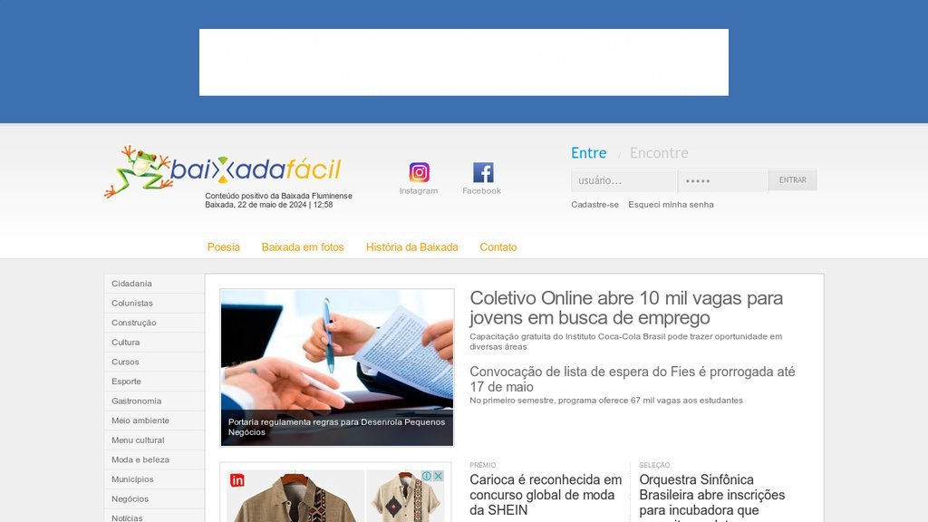 Screenshot of the Baixada Fácil website
