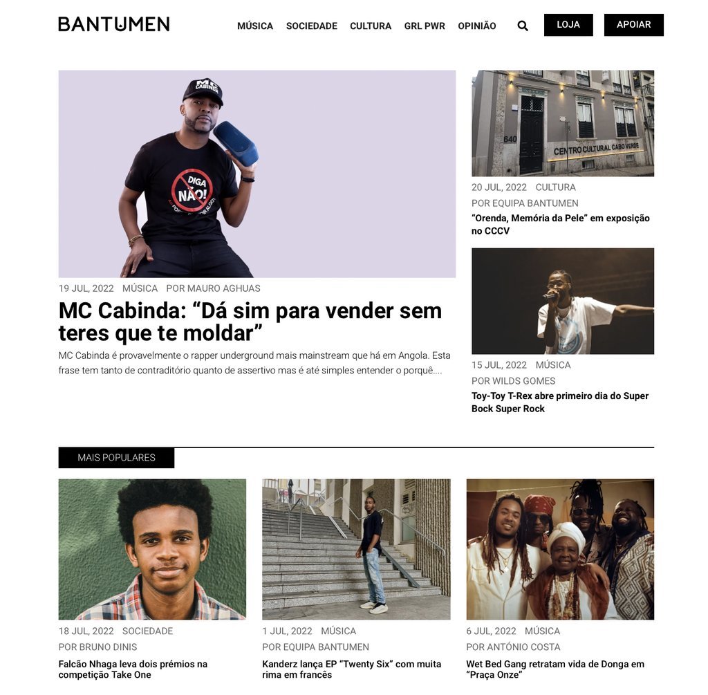 Screenshot of the BANTUMEN website