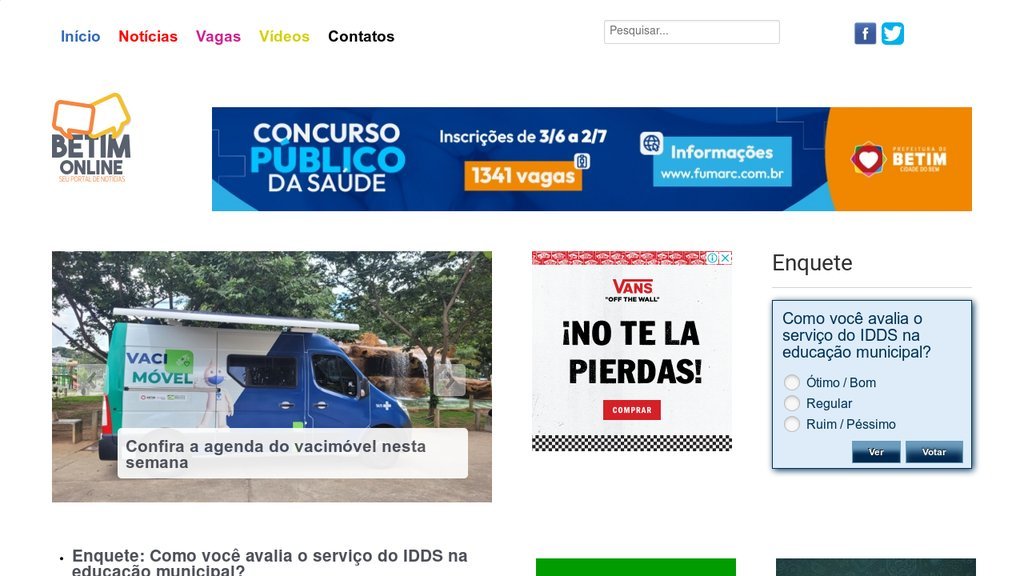 Screenshot of the Betim Online website