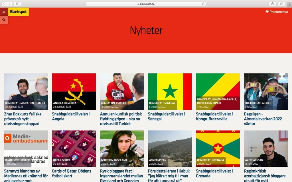 Screenshot of the Blankspot website