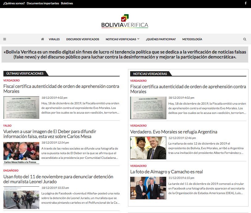 Screenshot of the Bolivia Verifica website