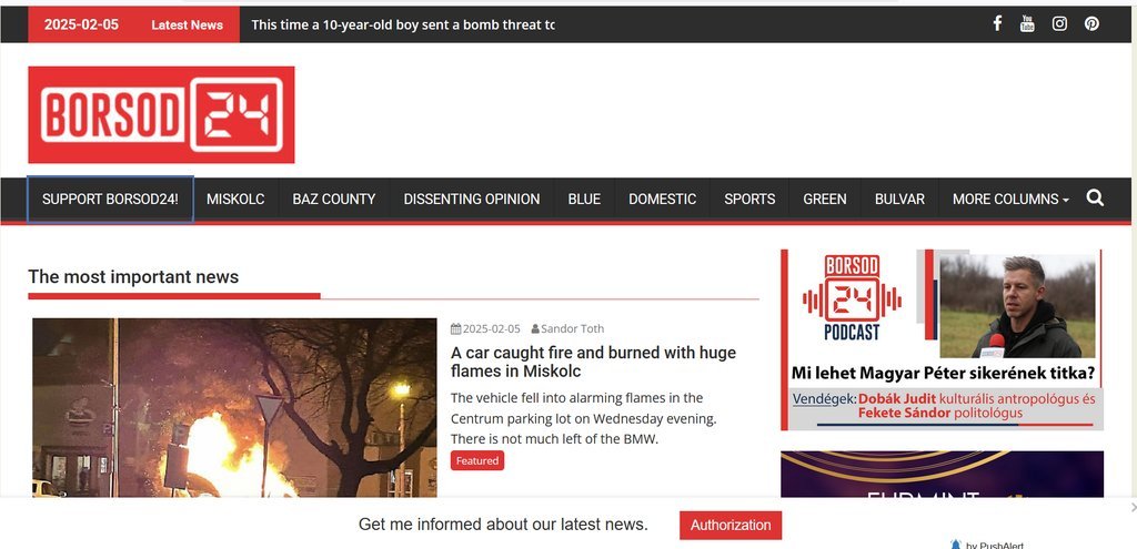 Screenshot of the borsod24 website