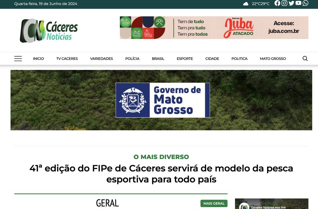 Screenshot of the Cáceres Notícias website