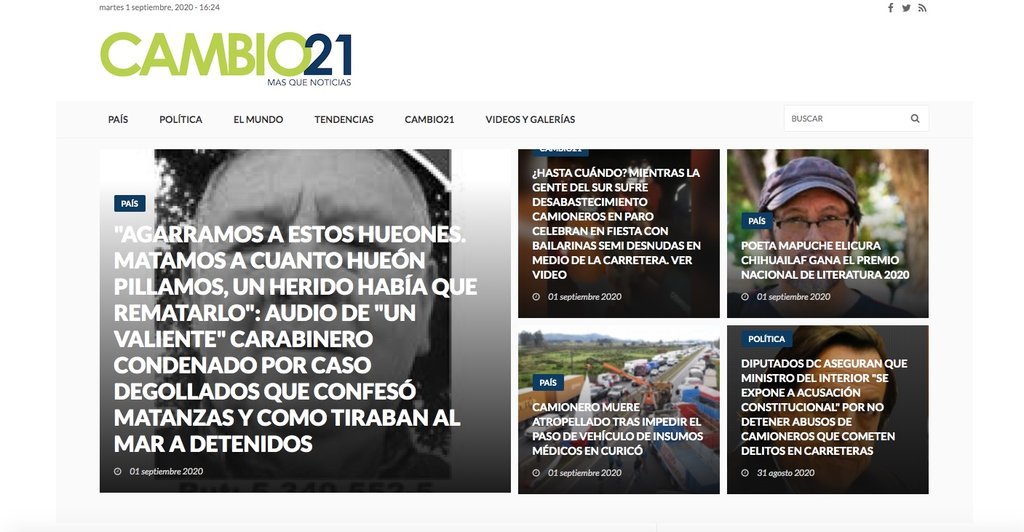 Screenshot of the Cambio 21 website