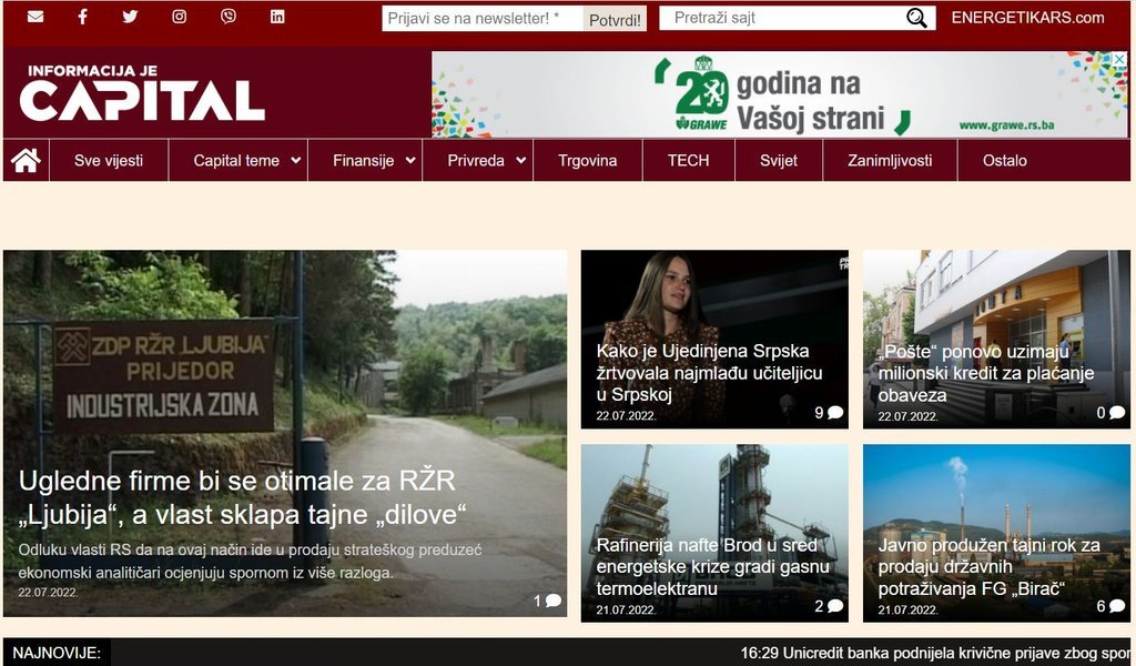 Screenshot of the CAPITAL.ba website