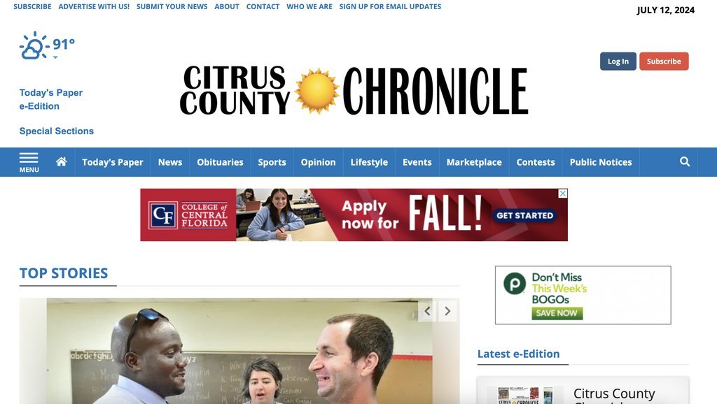 Screenshot of the Chronicle Online website