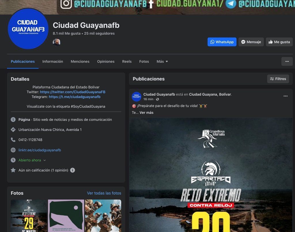 Screenshot of the Ciudad Guayana Fb website