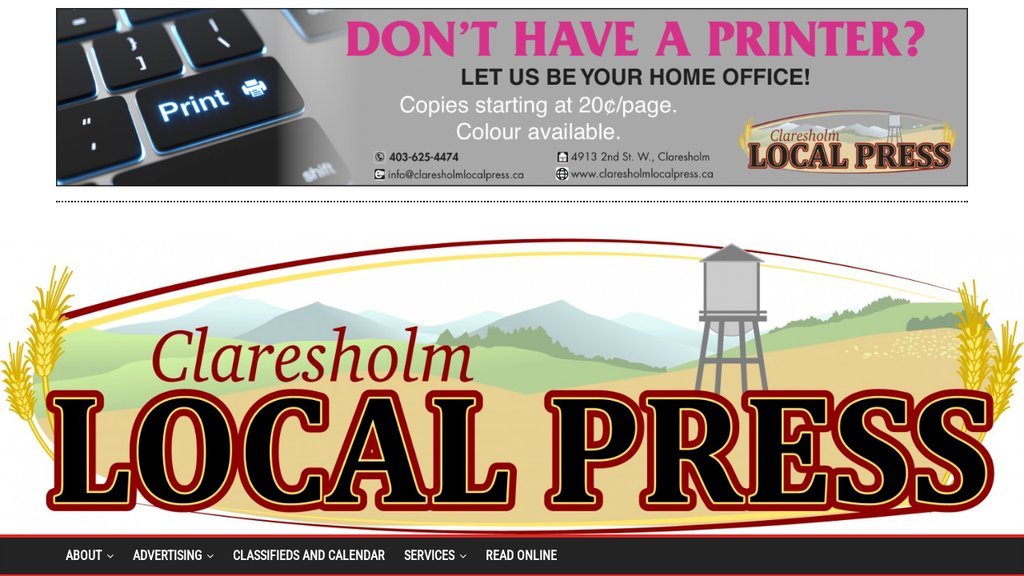 Screenshot of the Claresholm website
