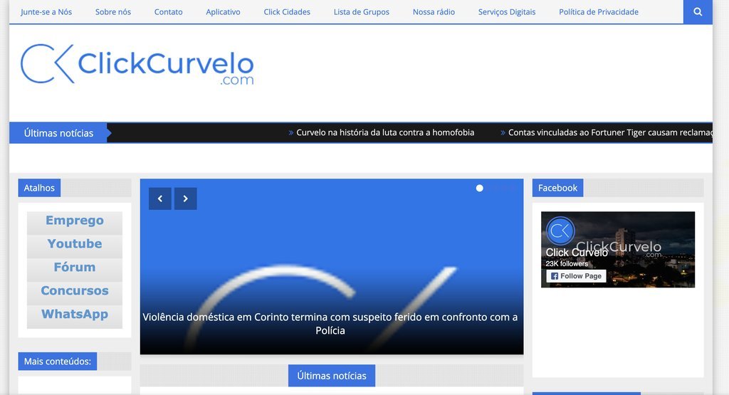Screenshot of the Click Curvelo website