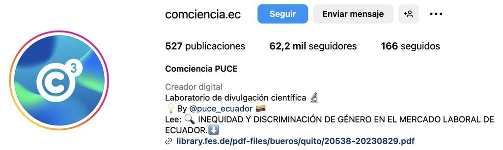 Screenshot of the Comciencia Puce website