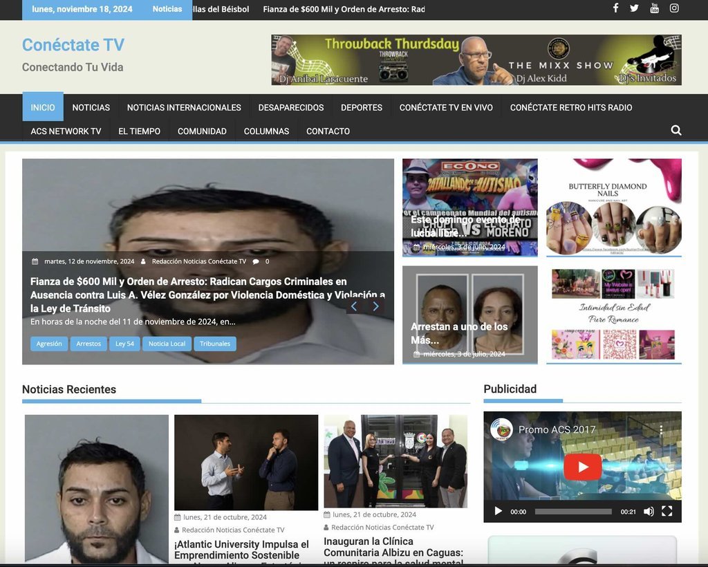 Screenshot of the Conectate Tv website