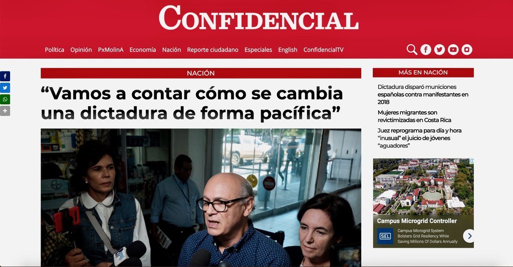 Screenshot of the Confidencial website