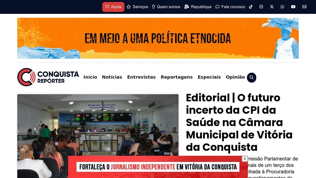 Screenshot of the Conquista Repórter website