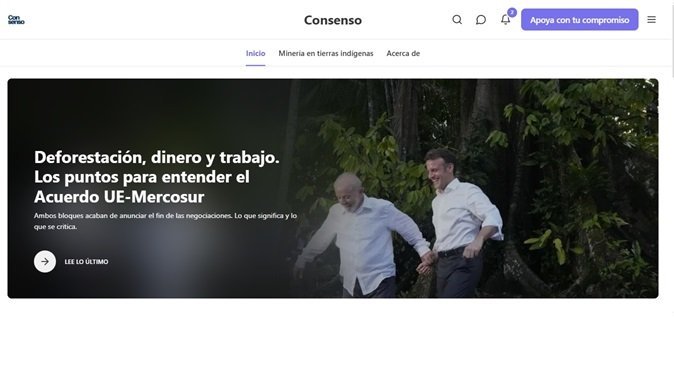 Screenshot of the consenso website