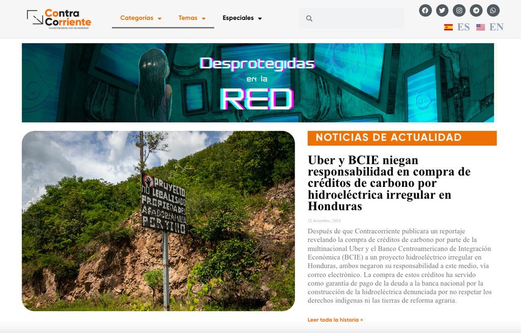 Screenshot of the Contracorriente website