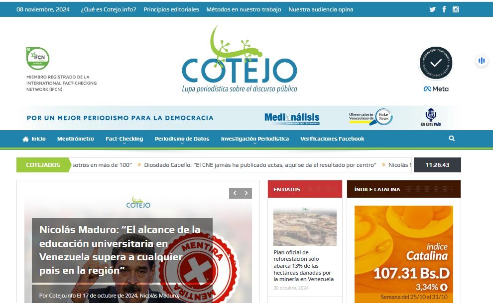 Screenshot of the Cotejo Info website