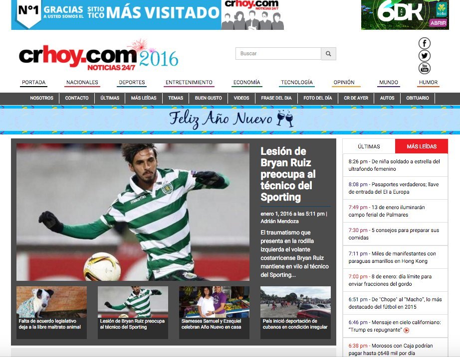 Screenshot of the Crhoy website