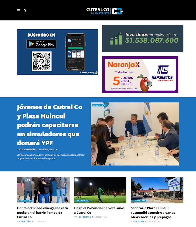 Screenshot of the Cutral Co Al Instante website