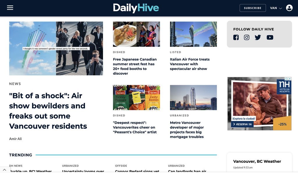 Screenshot of the Daily Hive Calgary website