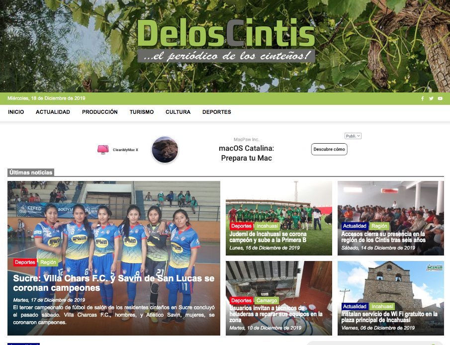 Screenshot of the De Los Cintis website