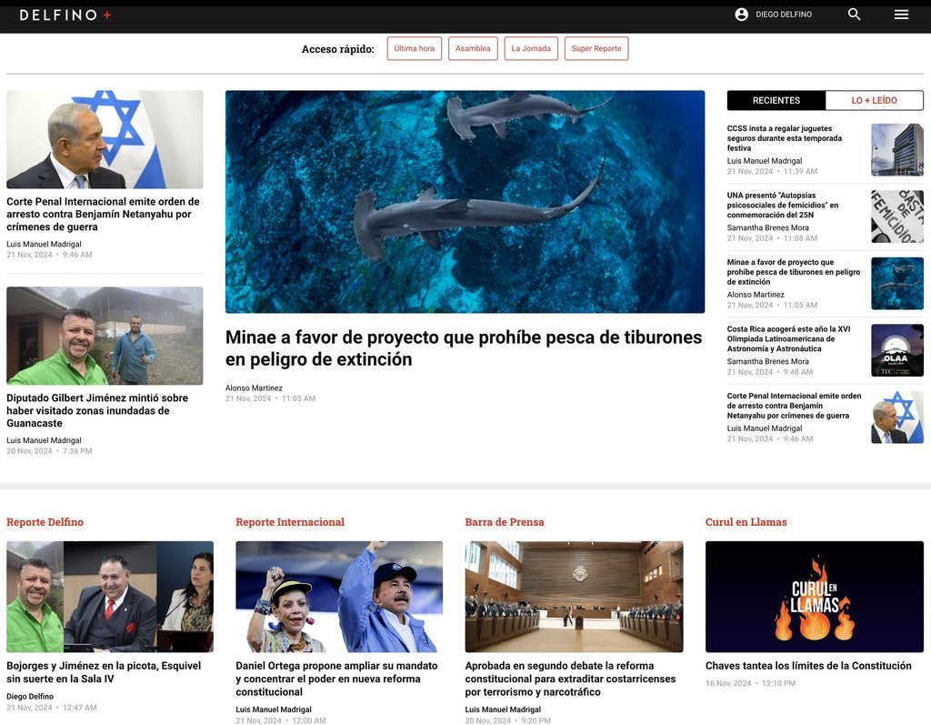 Screenshot of the delfino.cr website