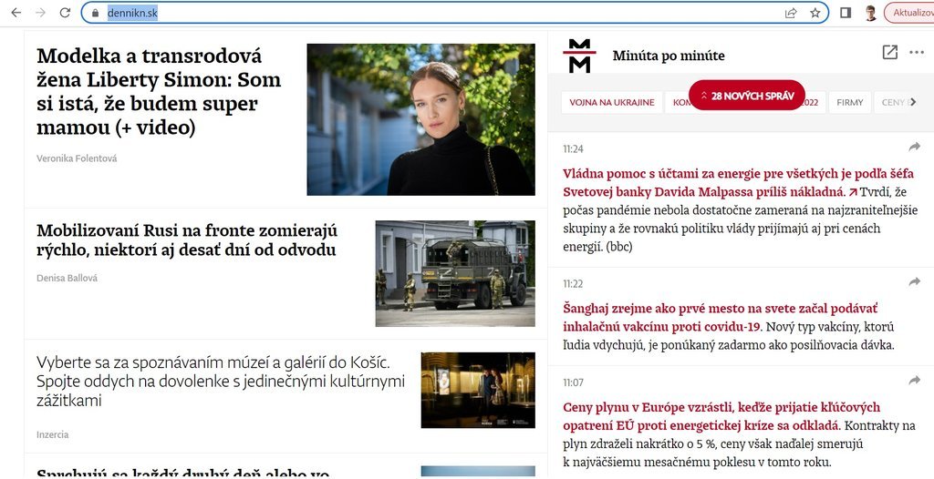 Screenshot of the Denník N website