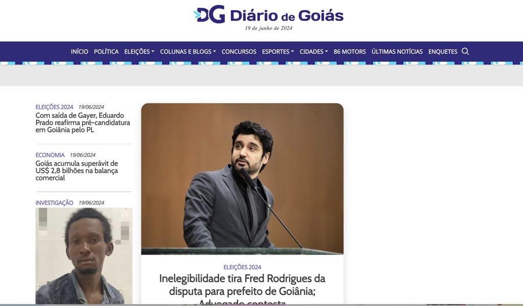 Screenshot of the Diário de Goiás website