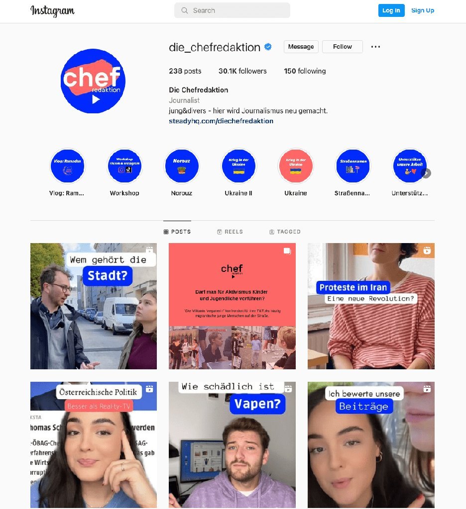 Screenshot of the Die Chefredaktion website