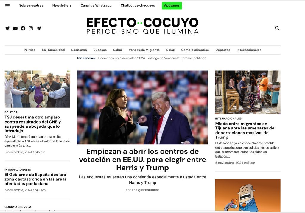 Screenshot of the Efecto Cocuyo website