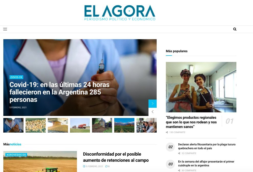 Screenshot of the El Agora website