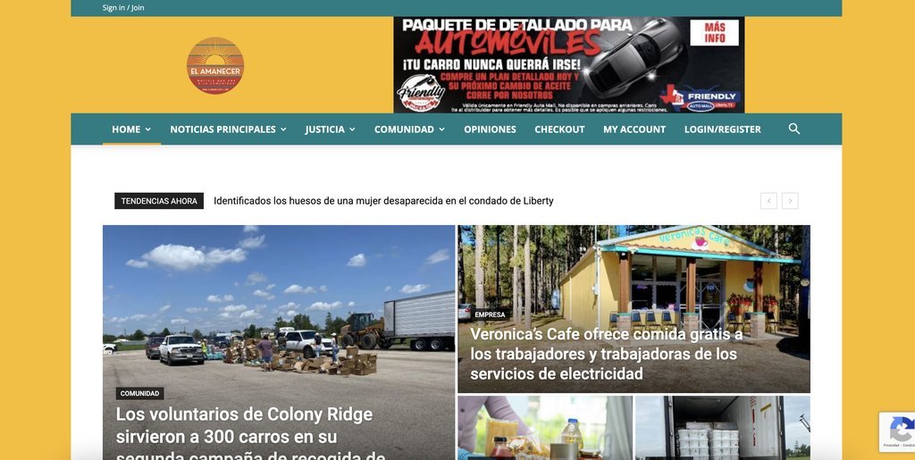 Screenshot of the El Amanecer website