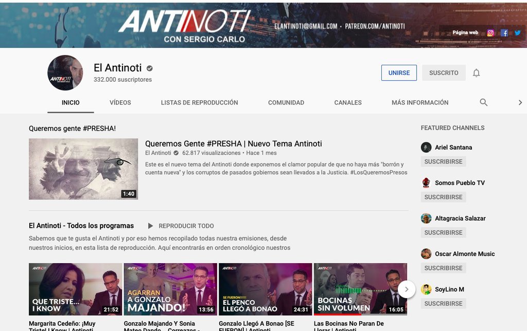 Screenshot of the El Antinoti website