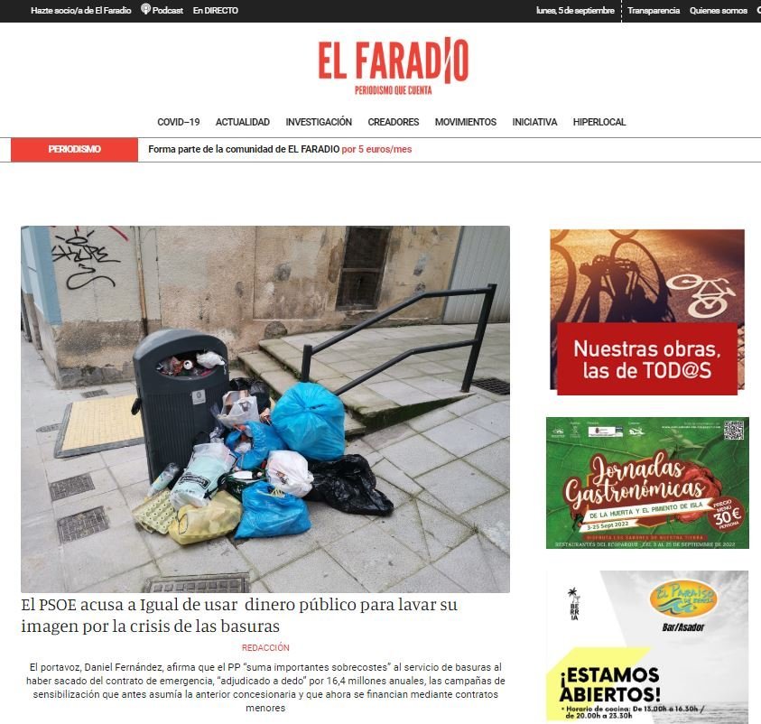 Screenshot of the El Faradio website
