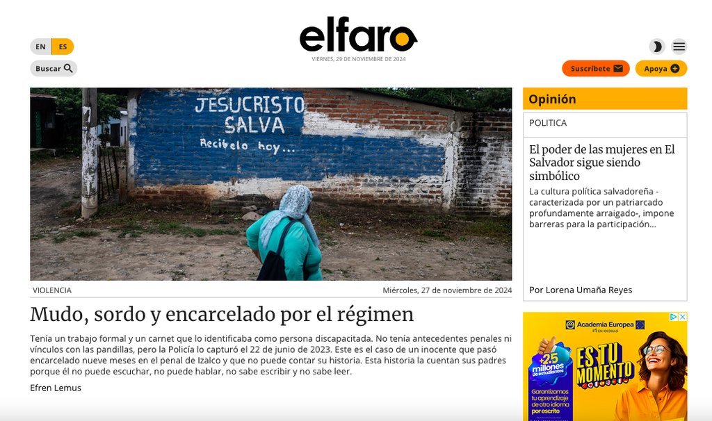 Screenshot of the El Faro website