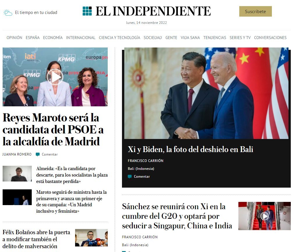 Screenshot of the El Independiente website