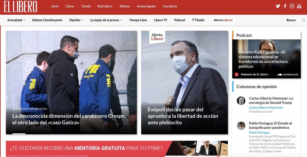 Screenshot of the El Libero website