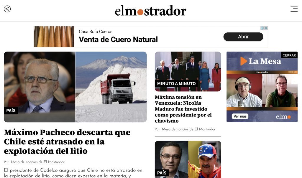 Screenshot of the El Mostrador website