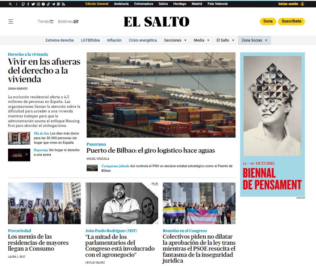 Screenshot of the El Salto website