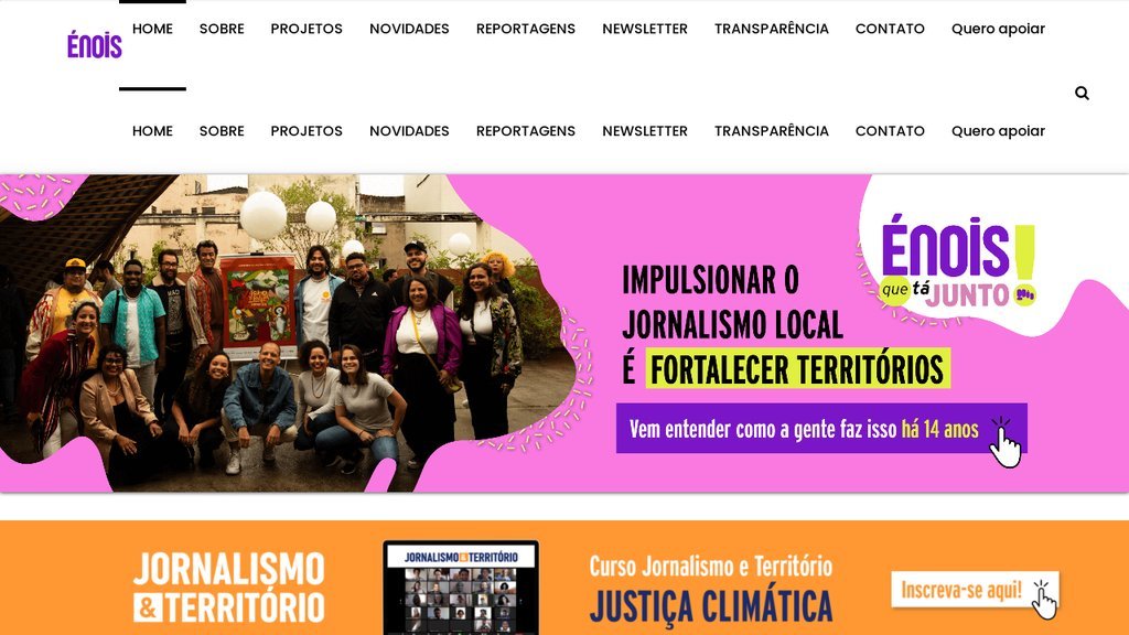 Screenshot of the Énois Laboratório de Jornalismo website