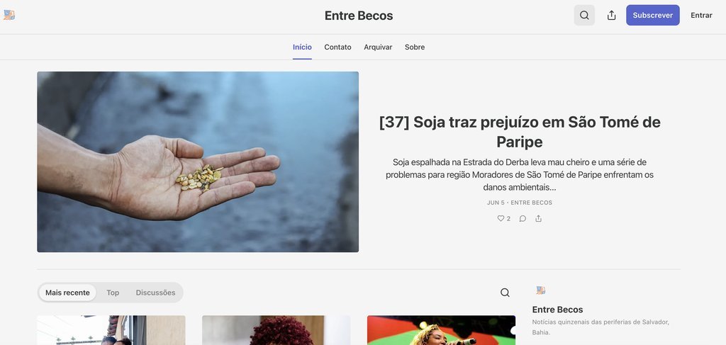 Screenshot of the Entre Becos website